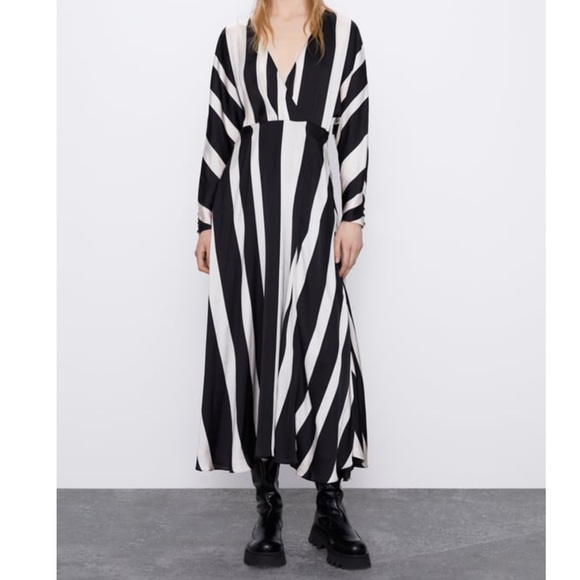 Zara Dresses & Skirts - Zara Satin Effect Striped Dress - Large NWT